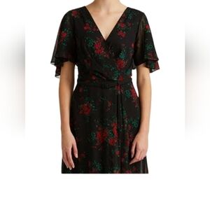 Nwt Lauren Ralph Lauren Floral Flutter-Sleeves Dress Size 2